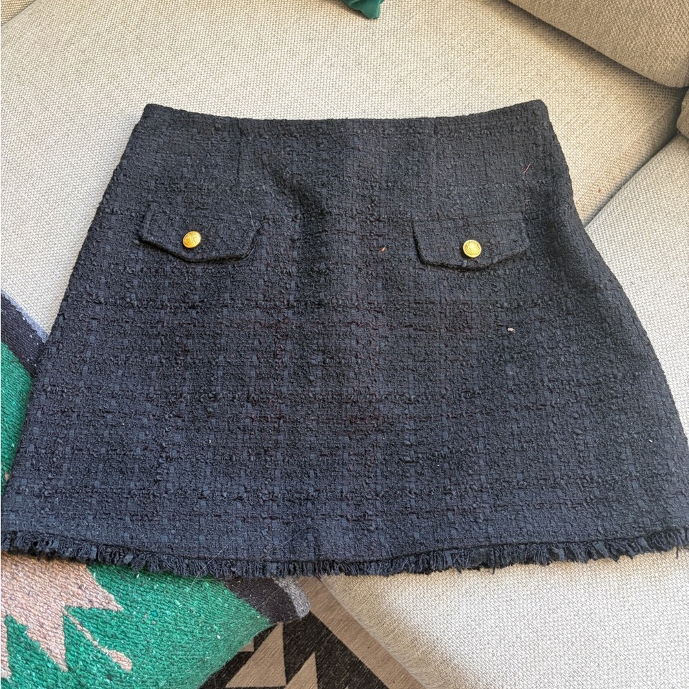 Express Black Tweed Mini Skirt with Gold Buttons